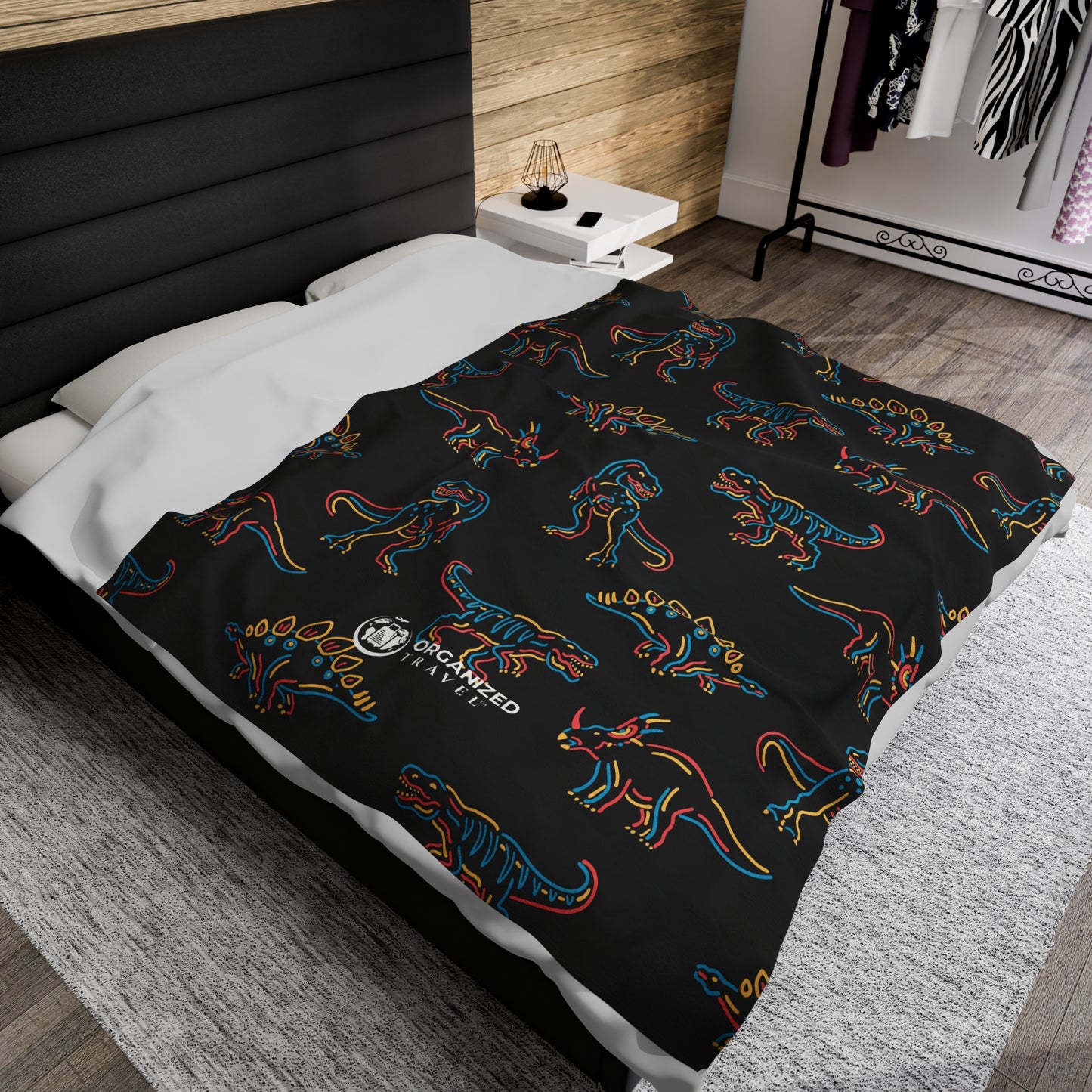 Neon Dino Plush Blanket